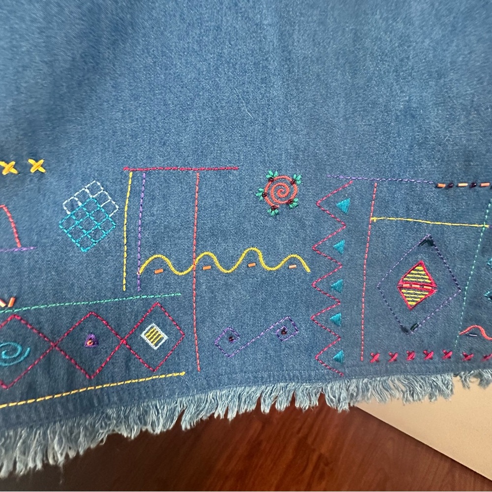 Napa Valley Denim Boho Embroidered Geometric Trim Vintage 90’s/Y2K Skirt NWT 12 - Picture 3 of 15